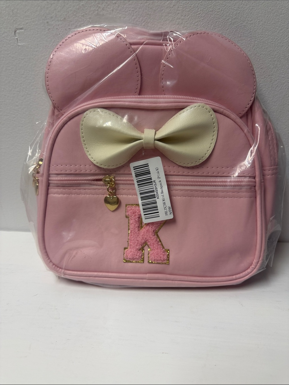 Kids Pink Bow Accent Backpack with 'K' Initial